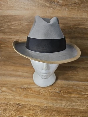 VTG De Luxe Adam Men’s Fedora Hat Gray Aqua Shed 6-3/4? Read  - Image 1 of 4