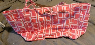 Bolso de Hombro Merona Rosa Blanco Cuadrado Lona Cartera Bolso de Mano Foto 1 de 3