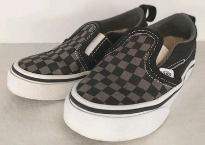 Zapatos Vans Classic Checkerboard negros grises sin cordones para niños pequeños talla 7,5 7 1/2 usados en excelente estado Foto 1 de 4
