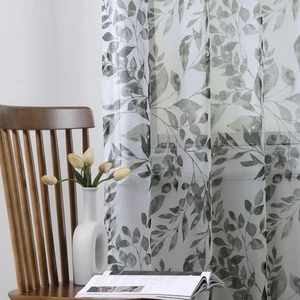 Sheer Curtains 84 Inches Length Semi Sheer Curtains Floral Printed Light Filt... - Picture 1 of 8