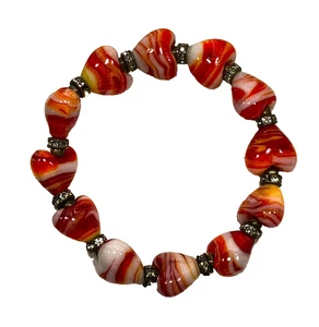 Pulsera elástica multicolor para mujer con cuentas de corazón de vidrio arremolinado rondeles de cristal - Imagen 1 de 15