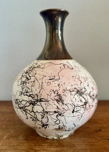 Vintage Studio Art Pottery Horsehair Raku Vase Carol Ratliff San Diego 8.5”H - Picture 1 of 10
