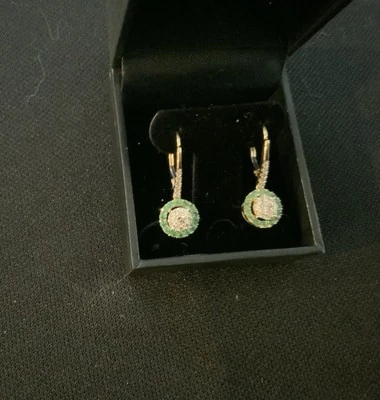 Macy’s 14K Yellow Gold Emerald and Diamond Earrings - Eurowire - Image 1 of 4