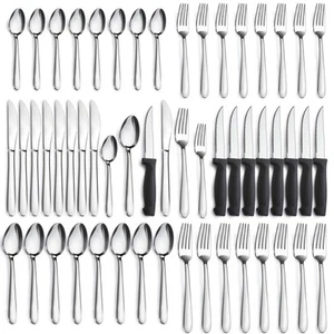 48 Pcs Silverware Set for 8 Stainless Steel Flatware Cutlery Utensil Kitchen New - Picture 1 of 7