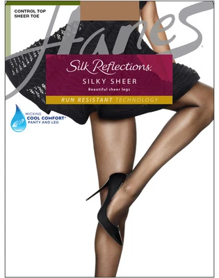 Pantimedias Hanes Silk Reflections Duraderas Control Transparente Top Medias Sandalia Foto 1 de 3