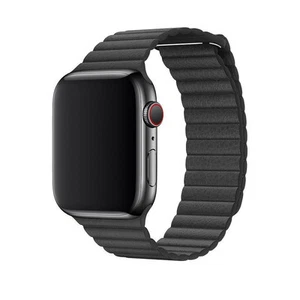 Oryginalny pasek do zegarka Apple Watch 42mm / 44mm / 45mm ze skórzaną pętlą - duży - czarny - Zdjęcie 1 z 7