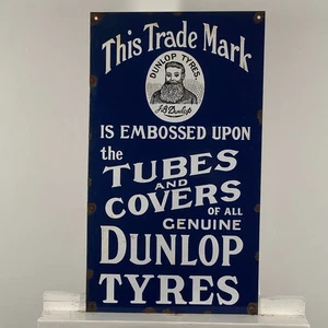 Dunlop Enamel Sign - 60x35cm (23.6x13.8") - Rare Pneu Tyres Service Garage Decor - Picture 1 of 18
