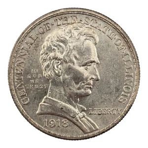 BU UNC 1918 Illinois Lincoln Commemorative Silver Half Dollar Coin Uncirculated - Picture 1 of 2
