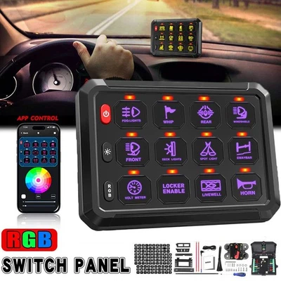 RGB 12 Gang Switch Panel Wireless App Control Circuit Relay System Box Car Truck - Изображение 1 из 4