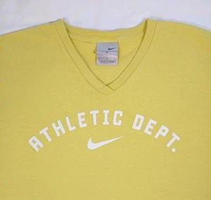 Vintage Nike Shirt Womens Medium Yellow V-Neck Short Sleeve Cotton Y2K 2000's - Picture 1 of 13