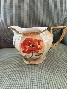 antique Jean Pouyat Limoges cider pitcher, hand Painted Poppies Circa 1891-1932 - Picture 1 of 6
