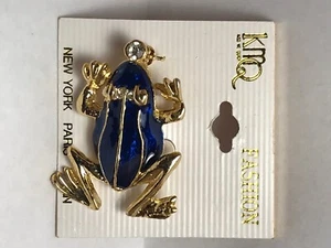 Spilla animale rana smaltata placcata oro 22 carati vintage anni 80 verde blu - Foto 1 di 3