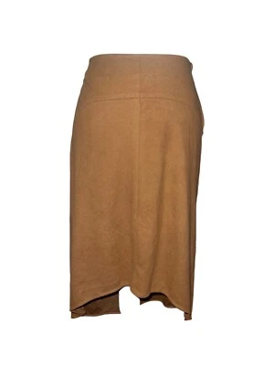 Y2K Faux Suede Brown Asymmetrical Midi Skirt Sz 7 By Wrapper  - Image 1 of 4