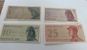 1964 Indonesia Banknotes Set Of 4 (1, 5, 10 & 25). Bank Indonesia. Nice Shape! - Picture 1 of 6