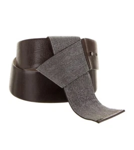 Brunello Cucinelli Leather Waist Belt With Monili Crystal Embellishments Size XL - Picture 1 of 11