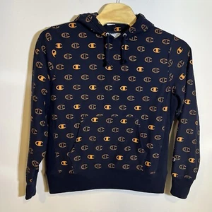 2019 Champion Men’s L Reverse Weave Black Orange Pullover All Over Print Hoodie - Picture 1 of 5