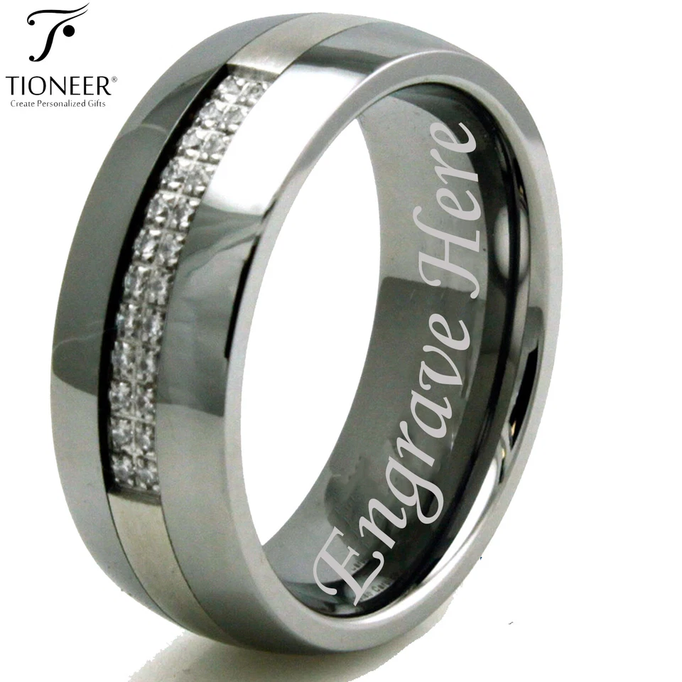 Tungsten Carbide Stainless Steel infused CZ Wedding Ring Band 8MM FREE ENGRAVING - Image 1 of 1