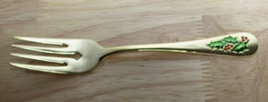 Forchetta Insalatiera Tono Oro Giappone Acciaio Inox Natale Agrifoglio Posate - Foto 1 di 2