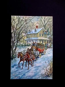 1 tarjeta de felicitación vintage sin usar Navidad brillo familias victorianas en diligencia - Imagen 1 de 4