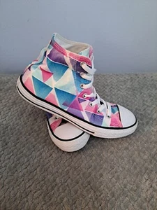 Converse - Hi Top Pastel Triangles Bright Violet Turbo Green Sneakers - Size US4 - Picture 1 of 8