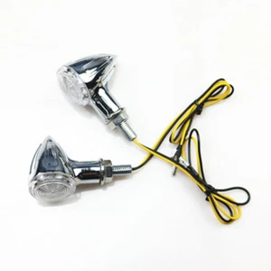 Chrome Motorcycle LED Turn Signal for Cruiser Chopper Bobber Old School Custom - Picture 1 of 6