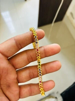 Pulseira de tênis de safira arco-íris 925 ouro maciço 14K joias de pedra preciosa natural - Imagem 1 de 4