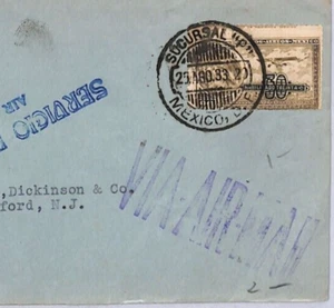 MEXICO Air Mail 1933 Cover 30c Surcharge USA Rutherford NJ {samwells}YU182 - Picture 1 of 12