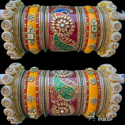 Pulseira Chuda Pavão Vermelho Casamento Rajwari Noiva Kundan Bollywood Feminina Punjabi - Imagem 1 de 4