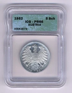 AUSTRIA 1952 5 SCHILLING COIN GEM PROOF, ICG CERTIFIED PR-66, SUPERB! - Picture 1 of 2
