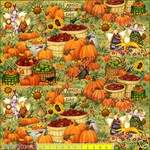 SPX "HARVEST ANGELS" #24830 PUMPKINS FRUIT ANGELS APPLES FABRIC PRICED @ 1/2 YD - Picture 1 of 1