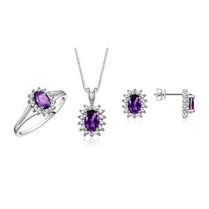 RYLOS 14K White Gold Set: Ring, Earrings & Pendant, Gemstones & Diamonds 5-10 - Picture 1 of 33