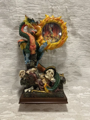 Dragon Breathing Fire Desk Mantle Clock Gothic Fantasy Home Decor  Gamer -- 5643 Cover
