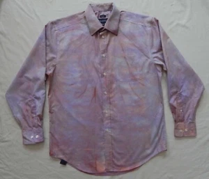 Tie Dye Pink Purple Striped Long Sleeve Button Up Shirt Large Mens Hand Made 16 - Picture 1 of 6