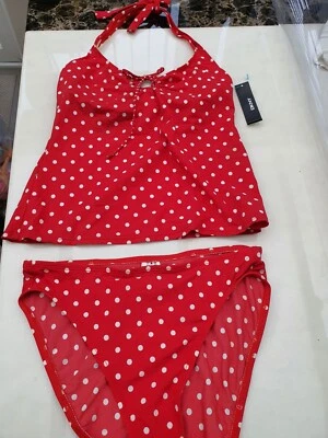 DKNY Genuine Red Polka Tankini Swimwear Swimsuit swimming costume Size 12UK (16 - Image 1 of 4