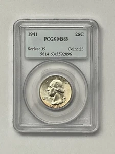 1941 Washington Silver Quarter PCGS MS63 Toning No Mint Mark - Picture 1 of 4