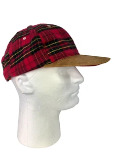 THE CAP Red Plaid Baseball-Type Cap Hat Golden Suede/Faux Suede Brim - Picture 1 of 10