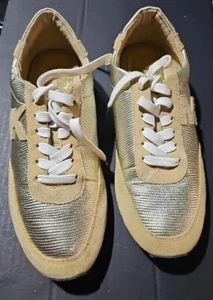 Michael Kors Sneakers Shoes Womens Size 8M Metallic Gold Suede Leather Lace Up - Picture 1 of 11