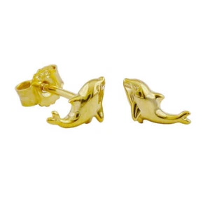 Par Pendientes de Botón 8x4mm Pequeño Delfín 9Kt 375 Oro Amarillo Brillante - Imagen 1 de 2