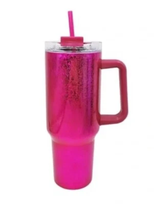 Copo de aço inoxidável 40 oz com isolamento a vácuo com tampa e palha rosa - Imagem 1 de 4