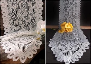 Floral Scalloped edged Lace Table Runner - Ivory or Gray - 2 Sizes - Picture 1 of 1