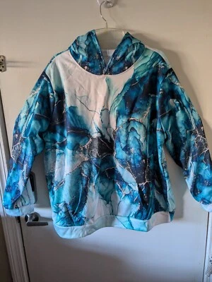 Multiple Shades of Blues & Greens Marbled Plus Size 5X Hooded Sweatshirt  - Image 1 of 4