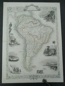 Antica mappa del SUD AMERICA, John Tallis & Co. Rapkin disegnata e incisa ca 1850 - Foto 1 di 4