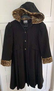 Rothschild Wool Dress Coat Youth Girls 12 Black Hooded Wool Faux Fur Collar/Cuff - Picture 1 of 6