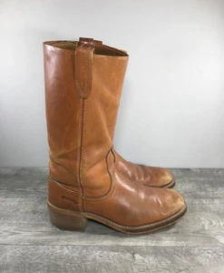 VTG 1970s Acme Campus Tan Leather Western Rodeo Cowboy Ranch Leather Mens Size 9 - Picture 1 of 13