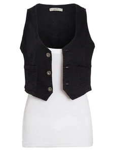 Womens Denim Gilet Blue Jeans Waistcoat Sleeveless Jackets Size 8 10 12 14 Black - Picture 1 of 24