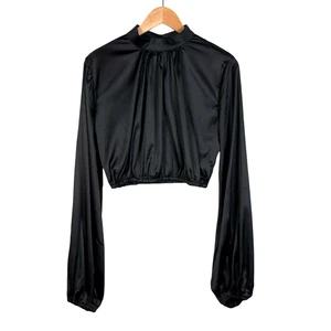 Blusa corta TO MY LOVERS cuello falso talla L negra satinada manga larga nueva con etiquetas - Imagen 1 de 10