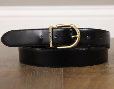 VTG Dior Reversible Black Brown Leather Belt Polished Brass D Buckle Resize 3cm - Image 1 of 4