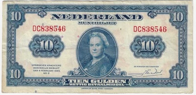 1943 Netherlands Muntbiljet 10 Gulden Note Pick-66 VF+ - Image 1 of 2