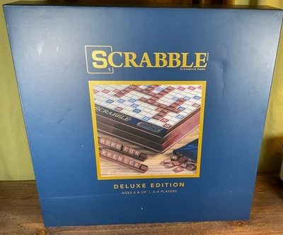 NEW SCRABBLE Deluxe Classic Edition Wood Cabinet Rotating Turntable Wood Tiles - Image 1 of 4