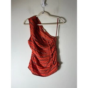 Top Ulla Johnson arancione a righe in cotone con ruches taglia 8 - Foto 1 di 3